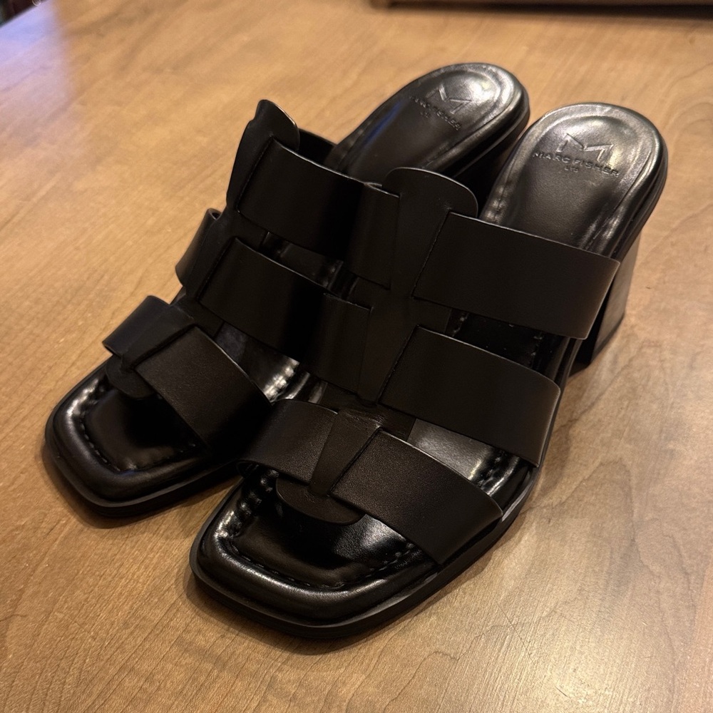 Marc Fisher Black Leather Mules